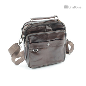 Сумка мужская из натуральной кожи UB-B208-195x215х90-brown/brown-молния/кнопка