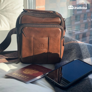 Сумка мужская из натуральной кожи UB-B101-150x185х85-brown/brown-молния/молния