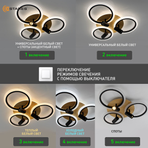 Управляемая светодиодная люстра SONNE downlight 80W 4R-APP-582x115-BLACK/WOOD/WHITE-220-IP20