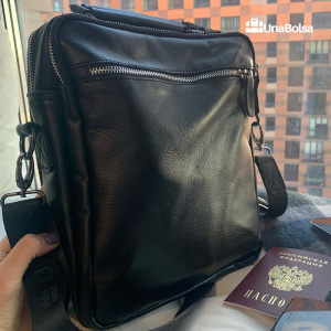 Сумка мужская из натуральной кожи UB-B305-240x290х110-black/black-молния/магнит