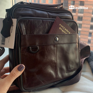 Сумка мужская из натуральной кожи UB-B208-195x215х90-brown/brown-молния/кнопка
