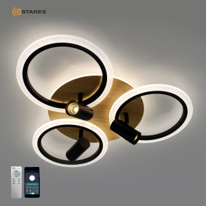 Управляемая светодиодная люстра SONNE downlight 80W 4R-APP-582x115-BLACK/WOOD/WHITE-220-IP20