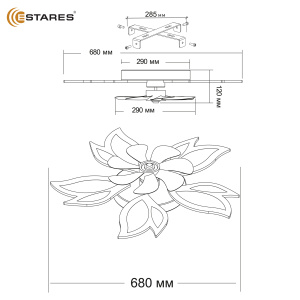 Управляемая светодиодная люстра с вент. FAN  ASTRA 100W+18W 5F-APP-680x120-BLACK/WHITE-220-IP20
