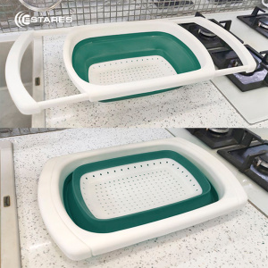 Дуршлаг складной силиконовый с телескоп. руч. ES-CL-portable-telescopic-39/60х27х12/4-white/seagreen