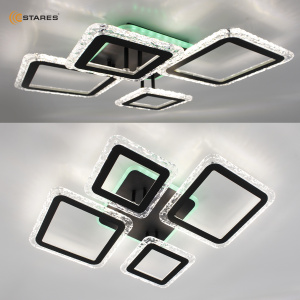 Управляемая светодиодная люстра OVAL ICE RGB 75W 5S-APP-725х500х93-BLACK/CLEAR-220-IP20