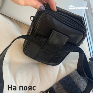 Сумка мужская из натуральной кожи UB-B103-150x185х85-black/black-молния/молния