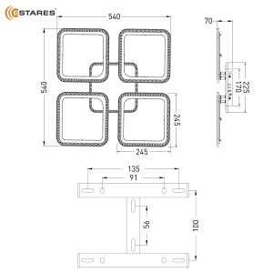 Управляемая светодиодная люстра SONNE prizma RGB 100W 5S-APP-540X540X70-WHITE/CLEAR-220-IP20