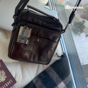 Сумка мужская из натуральной кожи UB-B208-195x215х90-brown/brown-молния/кнопка