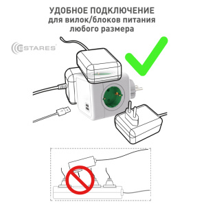 Разветвитель 4 Евро + 2 USB "COMFORT CUBE" 4G-2USB(2x2A)-green/white-Europlug