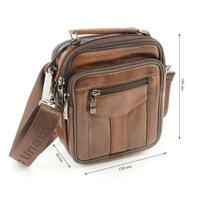 Сумка мужская из натуральной кожи UB-B109-150x185х85-brown/brown-молния/молния