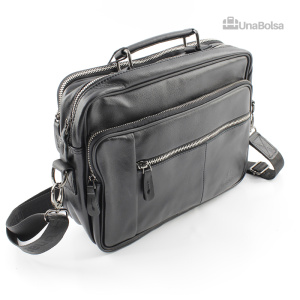 Сумка мужская из натуральной кожи UB-B310-290x230х90-black/black-молния/молния