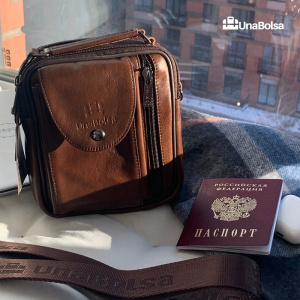 Сумка мужская из натуральной кожи UB-B110-150x185-brown/brown-молния/кнопка