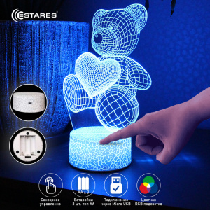 Светодиодный светильник, ночник OKKO RGB 3D "ВЛЮБЛЕННЫЙ МИШКА"