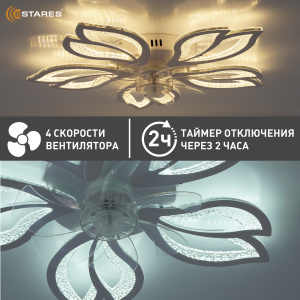 Управляемая светодиод. люстра c вент.FAN ASTRA ICE 70W+19W 5F-IRC-650x125-WHITE/CLEAR/CLEAR-220-IP20