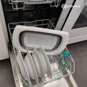 Дуршлаг складной силиконовый с телескоп. руч. ES-CL-portable-telescopic-39/60х27х12/4-white/gray