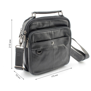 Сумка мужская из натуральной кожи UB-B208-195x215х90-black/black-молния/кнопка