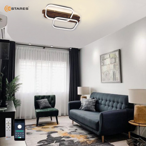 Управляемая светодиодная люстра  WOODY LOFT 95W 2SQ-APP-650x420x135-BLACK/W00D-220-1P20