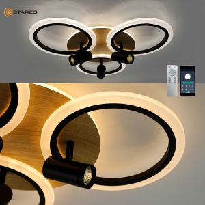 Управляемая светодиодная люстра SONNE downlight 80W 4R-APP-582x115-BLACK/WOOD/WHITE-220-IP20