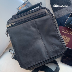 Сумка мужская из натуральной кожи UB-B219-195x235х90-black/black-молния/молния