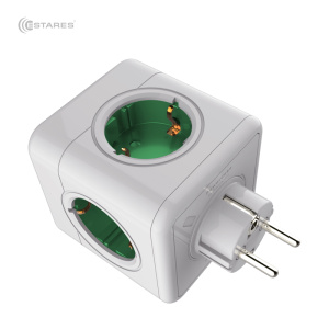 Разветвитель 4 Евро + 2 USB "COMFORT CUBE" 4G-2USB(2x2A)-green/white-Europlug