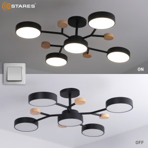Управляемая светодиодная люстра LEVITA 75W 5R-ON/OFF-750x195-BLACK/WOOD/WHITE-220-IP20