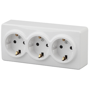 11-2208-01  ЭРА Розетка 3х2P+E Schuko, 16АХ-250В, ОУ, Эра Эксперт, белый