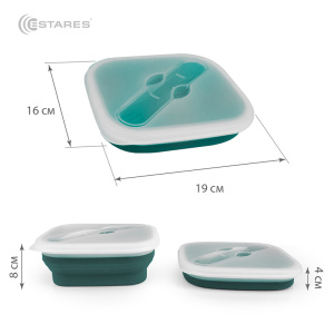 Ланч бокс складной силиконовый 1000 мл ES-LB-portable-mono-1000ml-19х16х8/4-white/seagreen