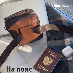 Сумка мужская из натуральной кожи UB-B109-150x185х85-brown/brown-молния/молния
