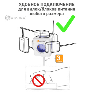 Разветвитель-удлинитель 5 Евро "COMFORT CUBE" 5G-blue/white-3m(3x1mm)