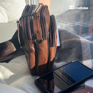 Сумка мужская из натуральной кожи UB-B101-150x185х85-brown/brown-молния/молния