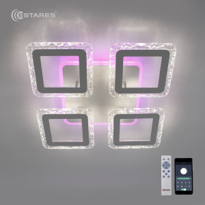 Управлявляемая светодиодная люстра TETRA ICE RGB 50W+20W 4S-APP-385х385х70-WHITE/CLEAR-220-IP20