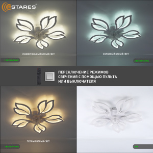 Управляемая светодиод. люстра c вент. FAN ASTRA 70W+19W 5F-IRC-620x125-WHITE/WHITE/CLEAR-220-IP20