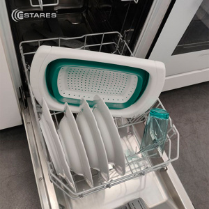 Дуршлаг складной силиконовый с телескоп. руч. ES-CL-portable-telescopic-39/60х27х12/4-white/seagreen