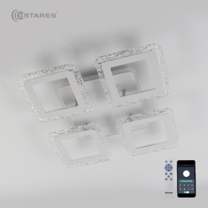Управлявляемая светодиодная люстра TETRA ICE RGB 50W+20W 4S-APP-385х385х70-WHITE/CLEAR-220-IP20