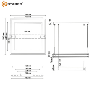 Управляемая светодиодная люстра STELLA 180W 2S-APP-500x500x1200-BLACK/WHITE-220-IP20