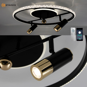Управляемая светодиодная люстра SIRENA 56W 2R-APP-500x183-BLACK/GOLD/CRYSTAL-220-IP20