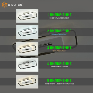Управляемая светодиодная люстра MOND 65W 5DL 2SL-APP-610x250x60-BLACK/WHITE/CRYSTAL-220-IP20