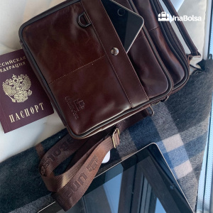 Сумка мужская из натуральной кожи UB-B208-195x215х90-brown/brown-молния/кнопка