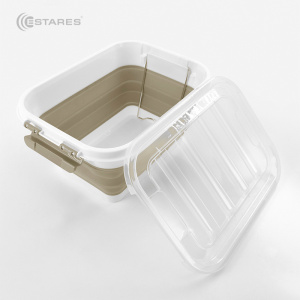 Таз-контейнер с крышкой силиконовый складной es-fl-portable-10l-39x28х19(7)-white/beige