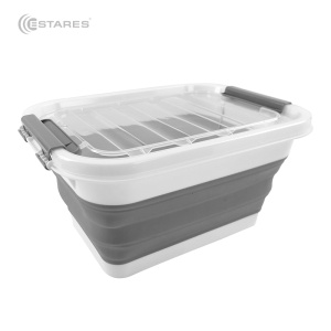 Таз-контейнер с крышкой силиконовый складной es-fl-portable-10l-39x28х19(7)-white/gray