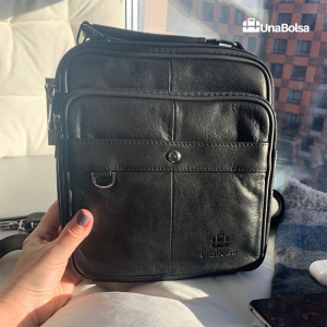 Сумка мужская из натуральной кожи UB-B208-195x215х90-black/black-молния/кнопка