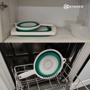 Дуршлаг складной силиконовый ES-CL-portable-37х23х9/4-white/seagreen