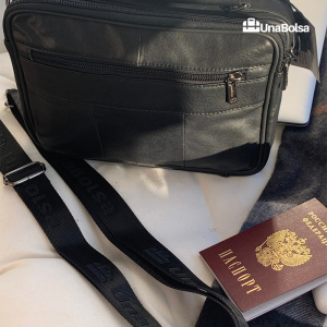 Сумка мужская из натуральной кожи UB-B210-240x190х90-black/black-молния/магнит