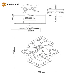 Управляемая светодиодная люстра с вент. FAN OVAL 70W+18W 4S-APP-760x560x120-WHITE/WHITE-220-IP20