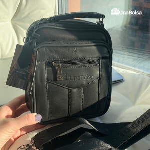 Сумка мужская из натуральной кожи UB-B109-150x185х85-black/black-молния/молния