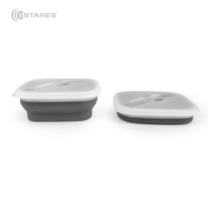 Ланч бокс складной силиконовый 1000 мл ES-LB-portable-mono-1000ml-19х16х8/4-white/gray