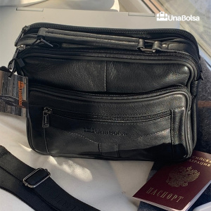 Сумка мужская из натуральной кожи UB-B222-240x190х90-black/black-молния/молния