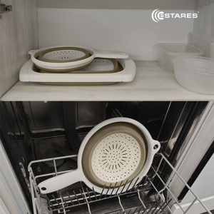 Дуршлаг складной силиконовый ES-CL-portable-37х23х9/4-white/beige