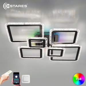 Управляемая светодиодная люстра OVAL ICE RGB 180W 7S-APP-960x750x110-BLACK/CLEAR-220-IP20