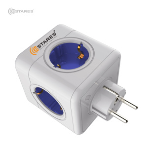 Разветвитель 4 Евро + 2 USB "COMFORT CUBE" 4G-2USB(2x2A)-blue/white-Europlug